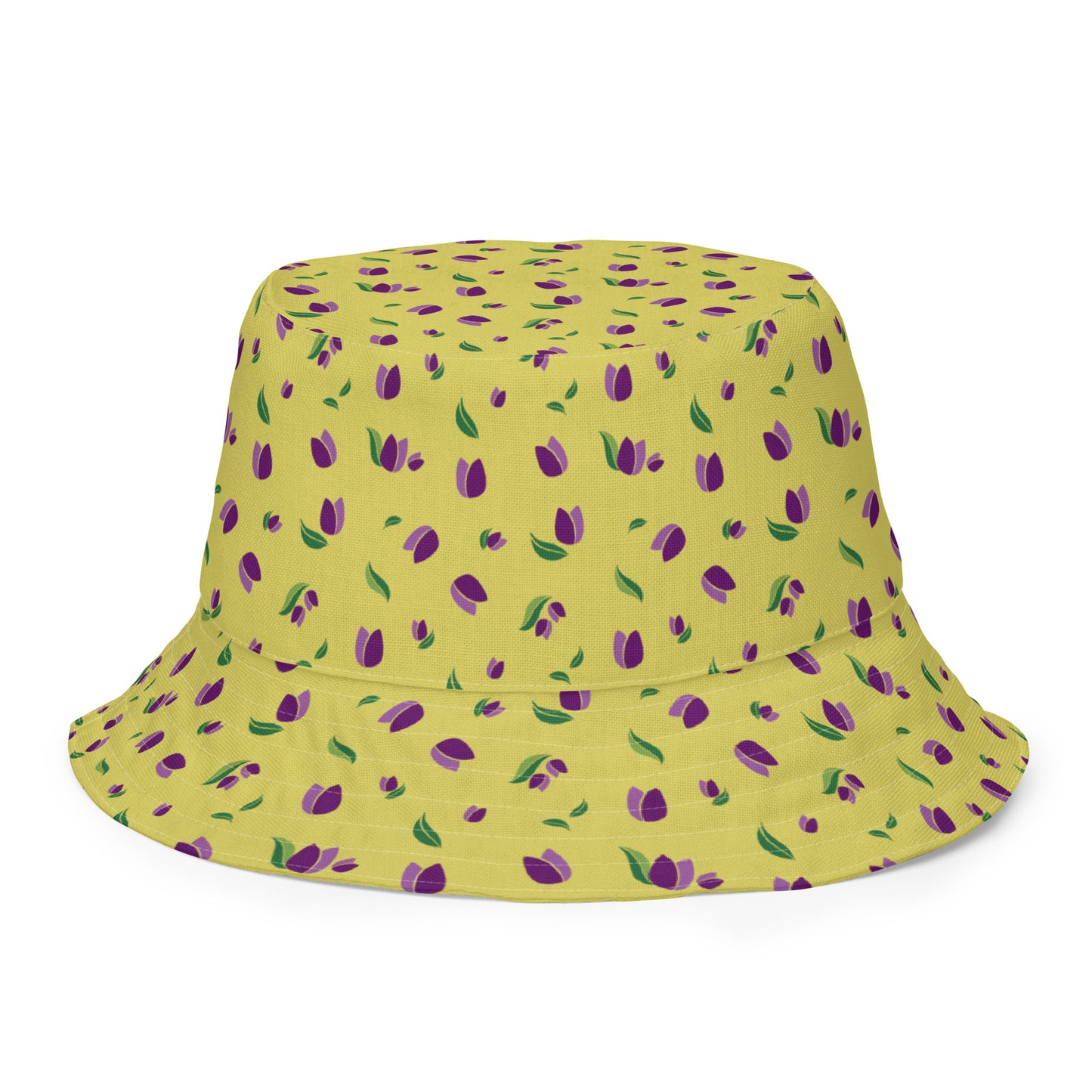 Tulip Pattern Reversible Bucket Hat | Purple Floral | S/M or L/XL